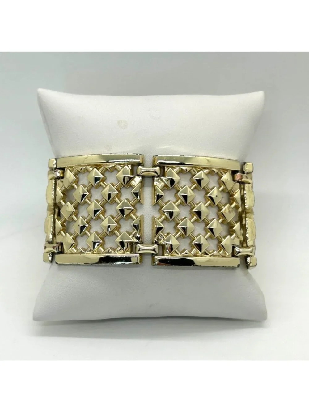 Wide Panel Bracelet Gold-Tone Statement With Fold-Over Clasp 7.5 